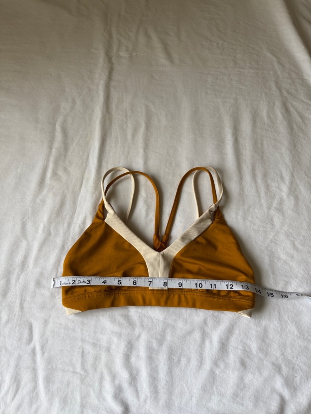 lululemon athletica V-Neck Contrast Trim Sports Bra - Mustard & Cream - Picture 6 of 8